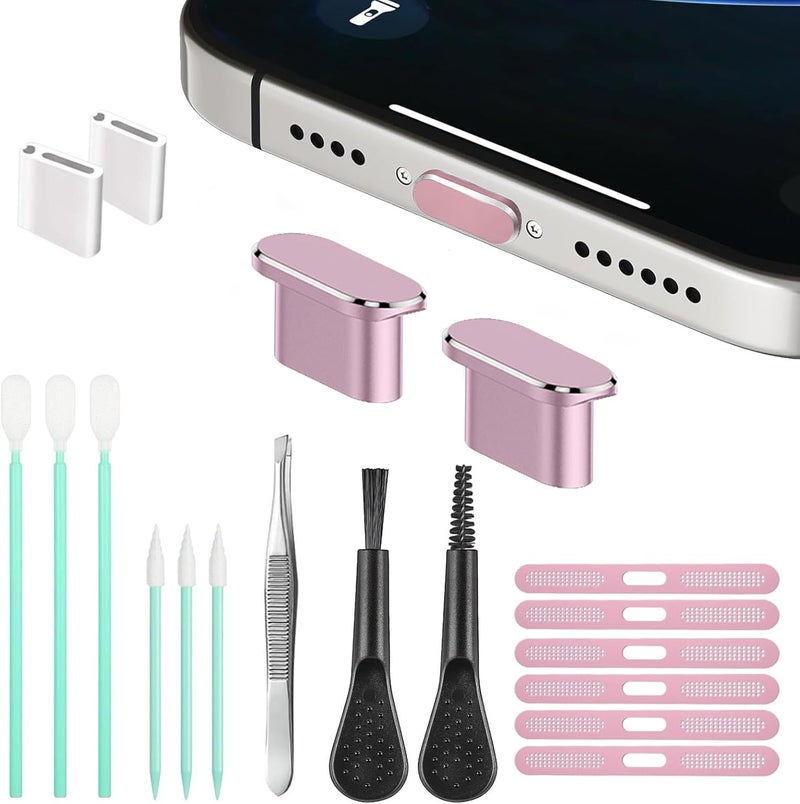 UYXiNONE Mobile Phone Speaker Metal Dust Mesh for iPhone 17, Type C Charging Port Dust Plug, USB C Cleaning Brush Cleaning Tool Set for iPhone 15 16 Series(USB-C Pink) - Image 1